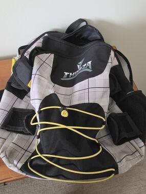 Lacrosse Equipment Bag Black & Light Gray Plaid Backpack with Yellow Accent